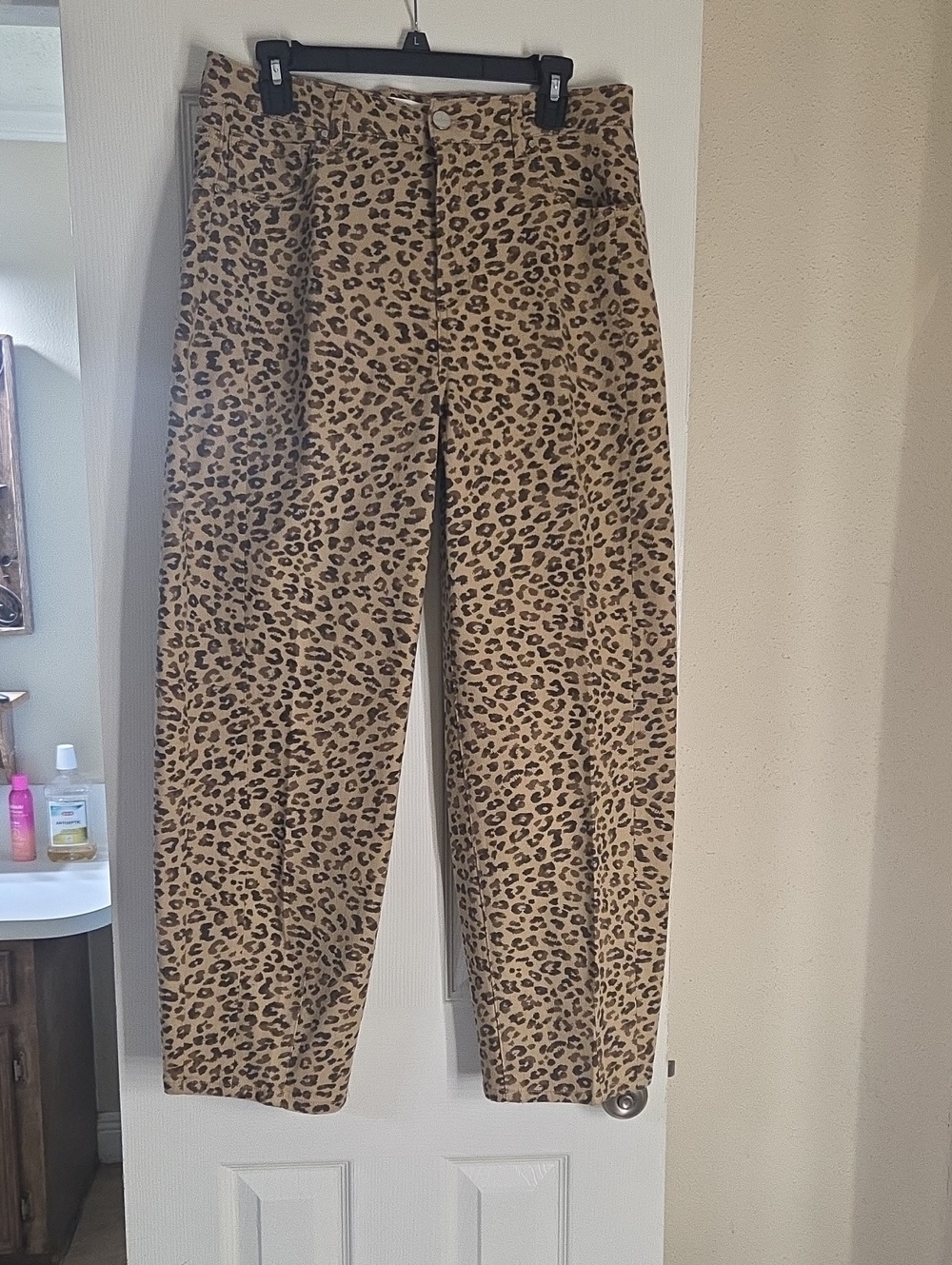 Leopard Print Womens Risen Barrel Jeans